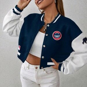 NEW cropped Chicago Cubs logo patch varsity jacket bomber jacket